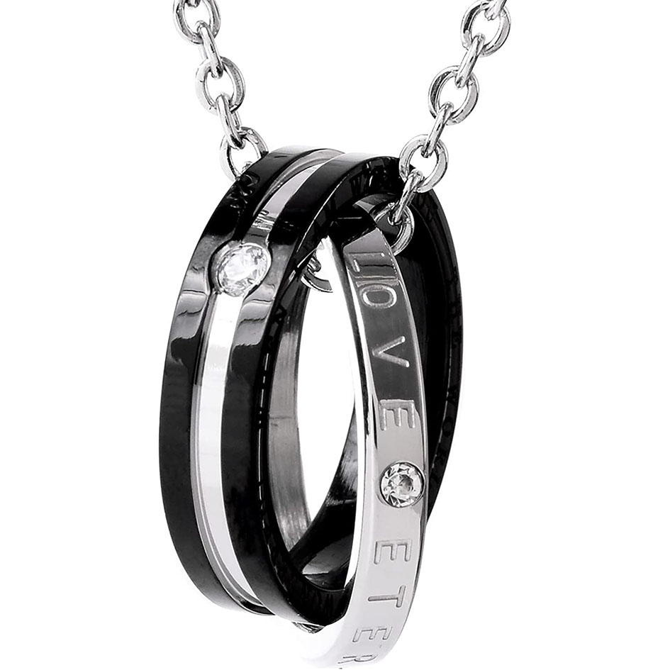 ネックレス メンズ リングネックレス ペンダント ステンレス アクセサリー(ブラック アウター)